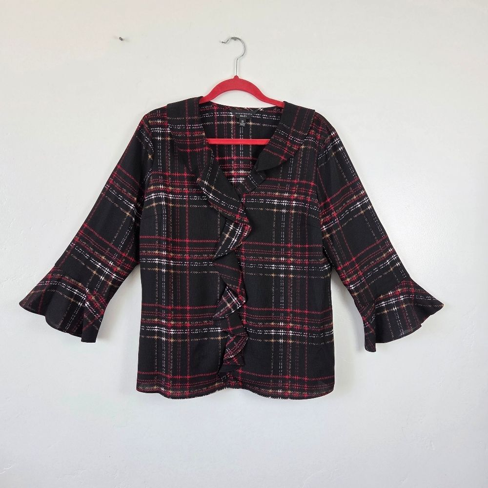Investments Riley Blouse Top Ruffle Plaid Tartan Office Preppy Dark Academia M